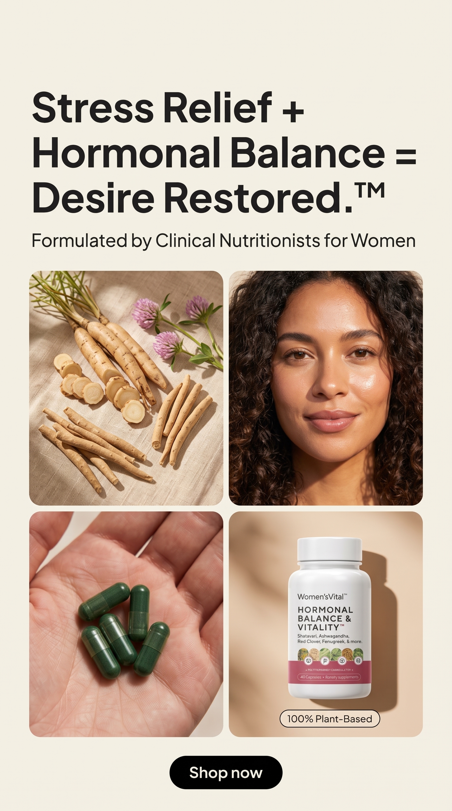 Botanical wellness product advertisement with copy