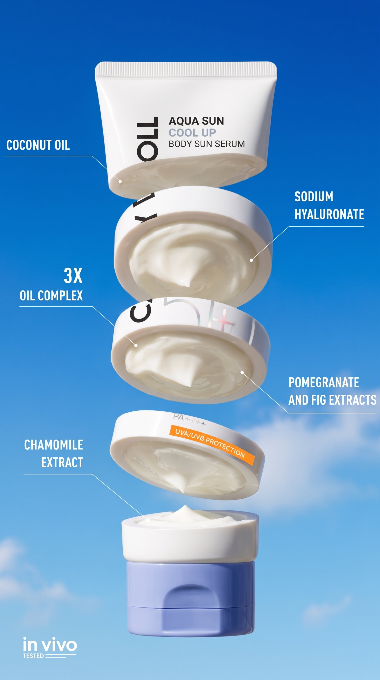 Sunscreen product advertisement in blue