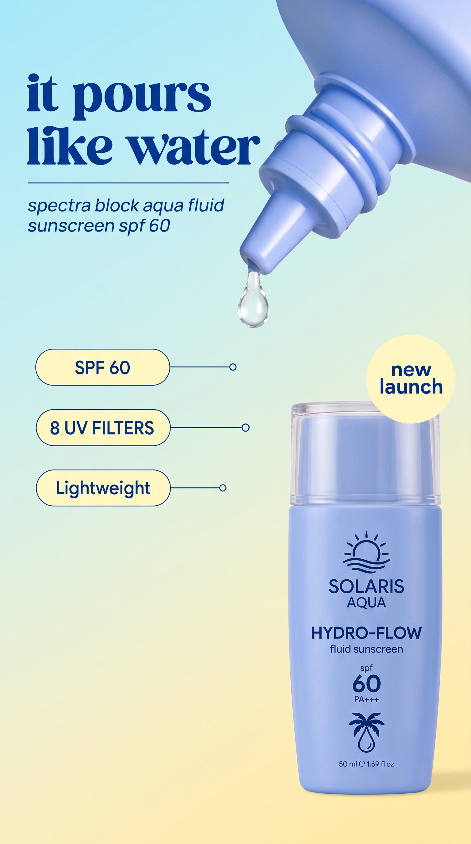Sunscreen product advertisement with copy