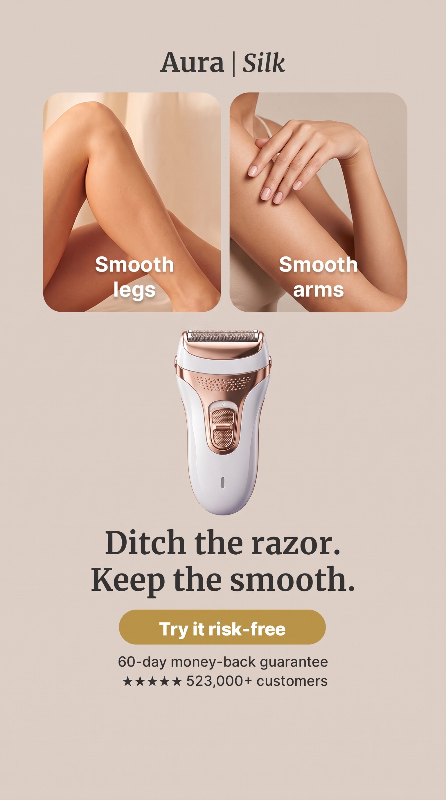 Woman using an electric shaver in an advertisement